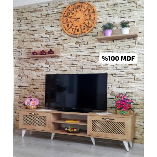 Mobilya Sepeti (Ms 55) Mdf Tv Ünitesi Dolabı,Raflı,Seperatörlü Meşe